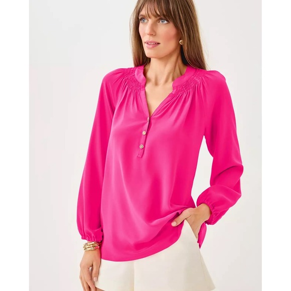 Lilly Pulitzer Tops - NWT Lilly Pulitzer Elsa Silk Top Parigi Pink Women's X Large XL Silk Blouse NEW